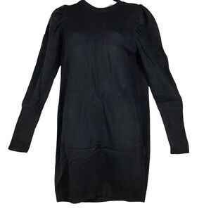 WAYF Women’s Size XS Black Puff Sleeve Knee Length Sweater Dress Round Neck